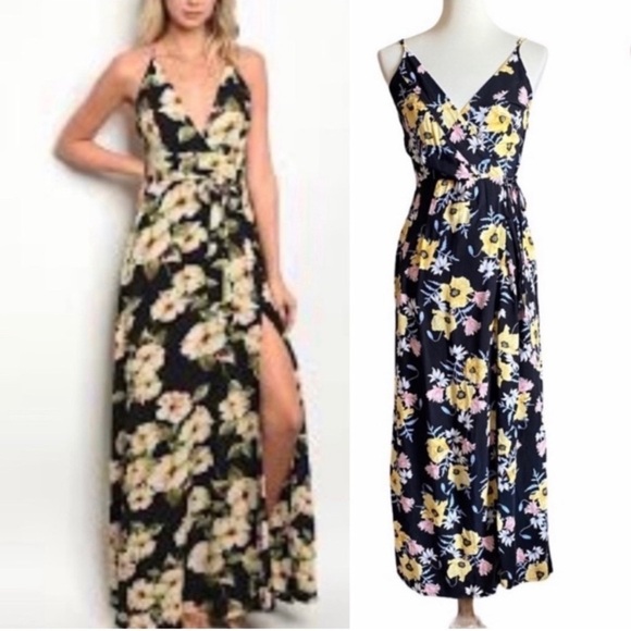 H&M Floral Dress Black Yellow Size 6 - Picture 1 of 6